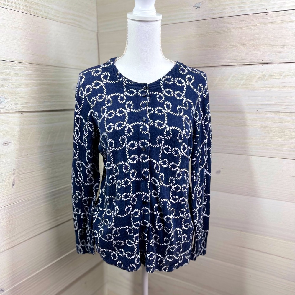Crown & Ivy Nautical Rope Print Cardigan L FREE SHIP